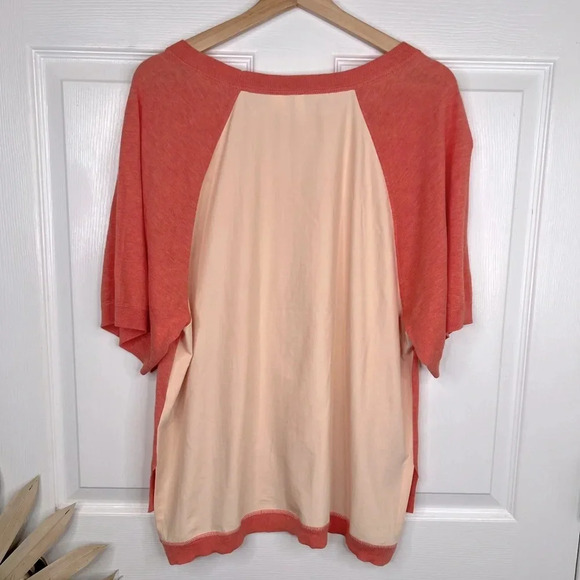 Anthropologie Moth Women's Orange Color Block Short Sleeve Top Size M Oversized - Picture 3 of 14